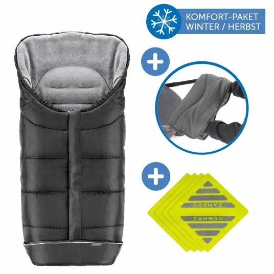 Wholesale 🧨 Zamboo 3-tlg. Winter-Set für Kinderwagen mit Thermo Fußsack, Handmuff & Reflektoren - Schwarz Grau - Collection 2022 🧨 1 Wholesale 🧨 Zamboo 3-tlg. Winter-Set für Kinderwagen mit Thermo Fußsack, Handmuff & Reflektoren - Schwarz Grau - Collection 2022 🧨