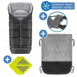 Top 10 🌟 Zamboo 4-tlg. Winter-Set für Kinderwagen mit Thermo Fußsack, Fleece-Beindecke, Handmuff & Reflektoren - Schwarz Grau - Collection 2022 🛒